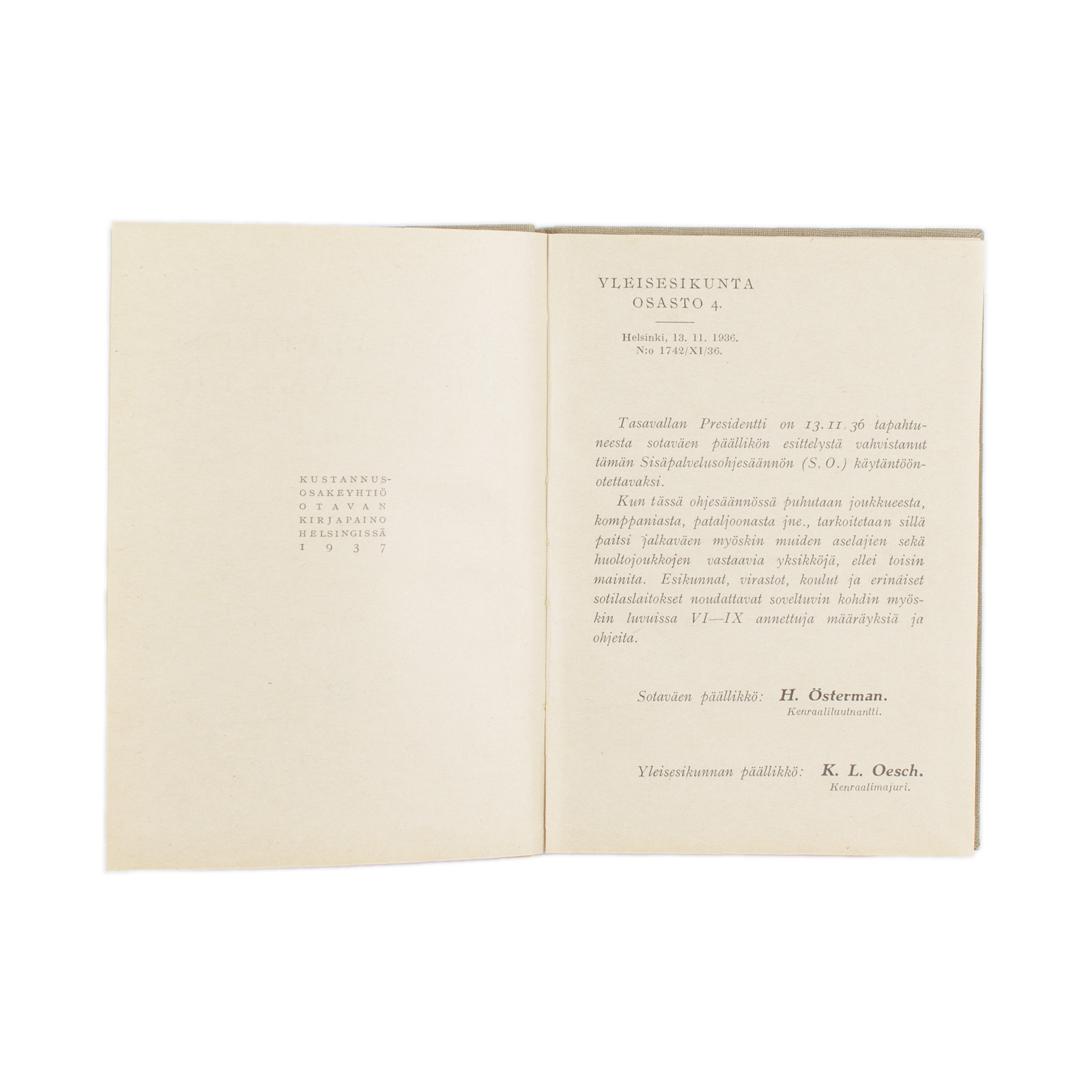 FIN-MANUAL-008-002 Barracks Service Regulations, 1937