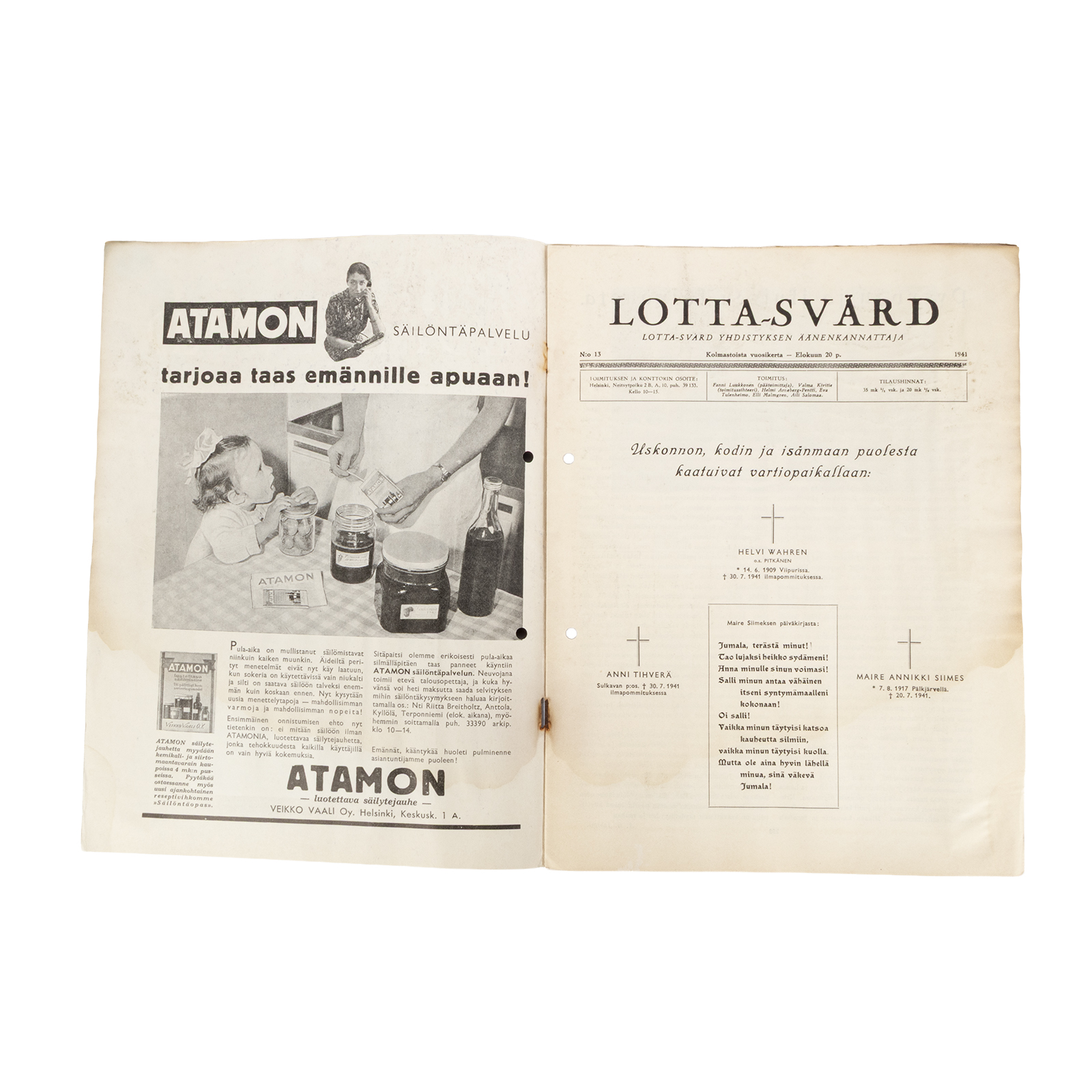 Lotta Svärd Magazine, 1941, Issue 13 Lotta Svärd Magazine, 1941, Issue 13