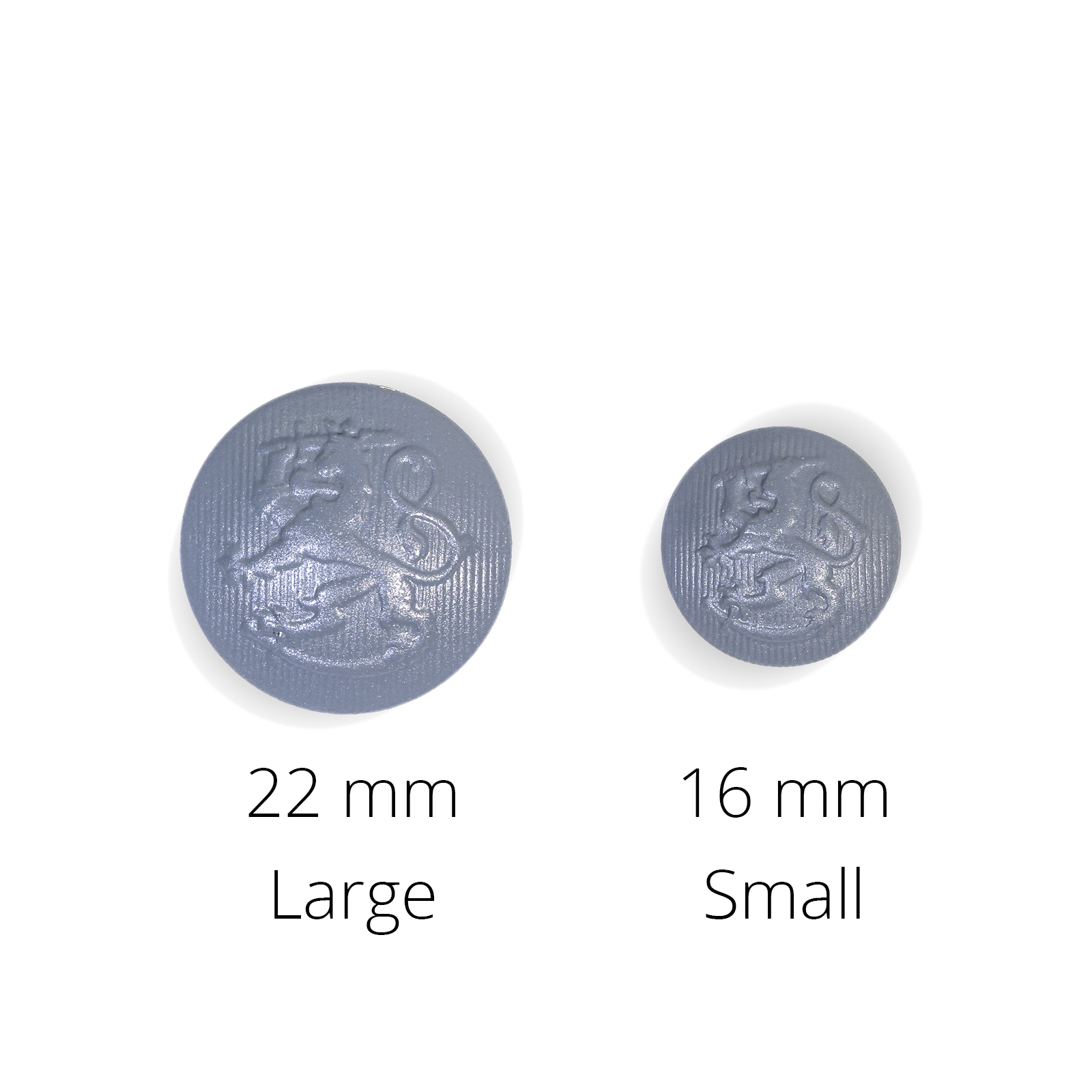 Grey metal reproduction coat-of-arms buttons