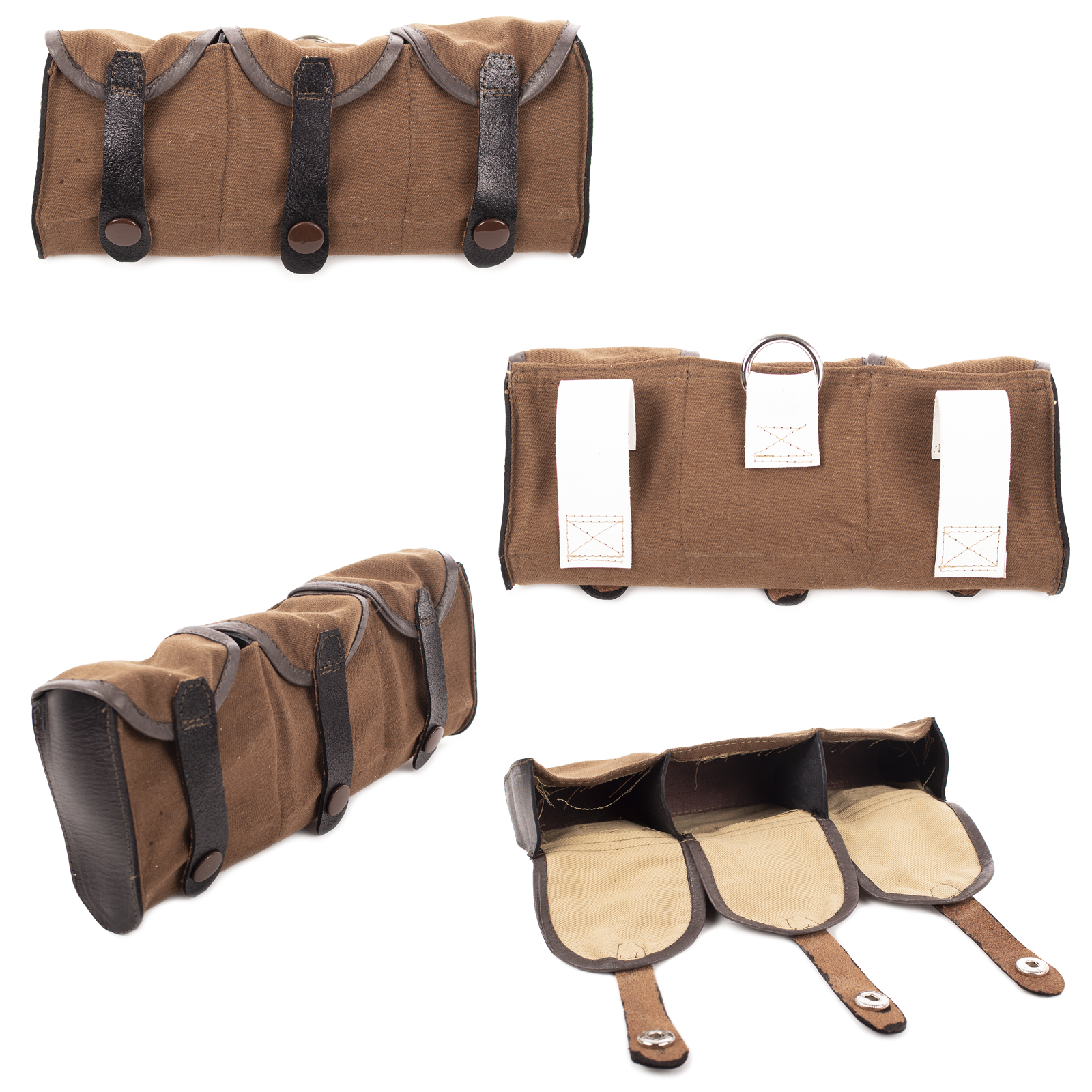FIN-CANVAS-AMMO-POUCH-TYPE-1-001-BROWN-BLACK-WHITE-001 Canvas Ammunition Pouch, Type 1, Reproduction