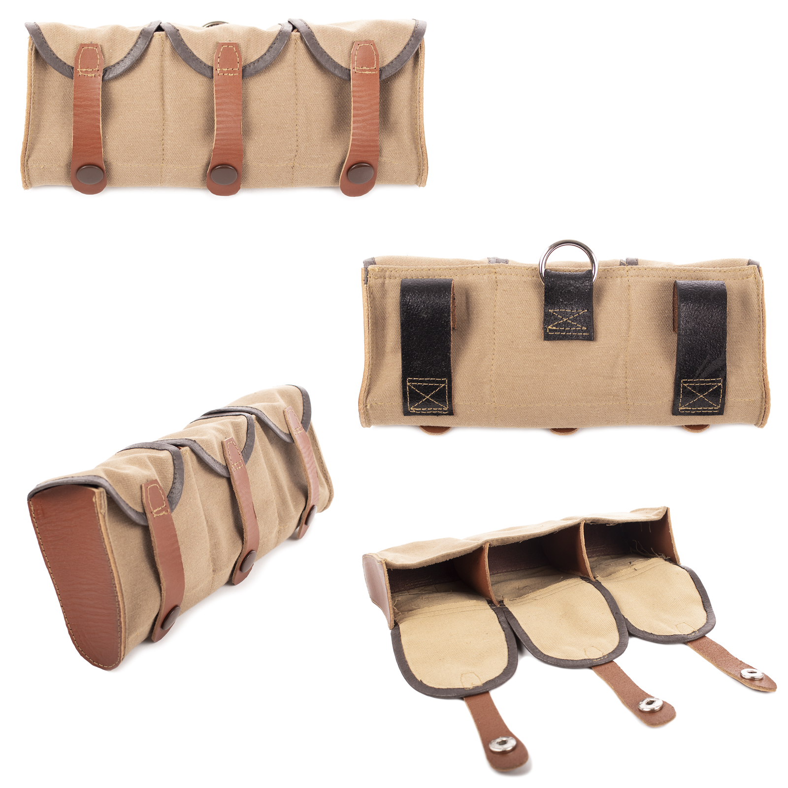 FIN-CANVAS-AMMO-POUCH-TYPE-1-001-KHAKI-MEDIUM-BROWN-BLACK-001 Canvas Ammunition Pouch, Type 1, Reproduction